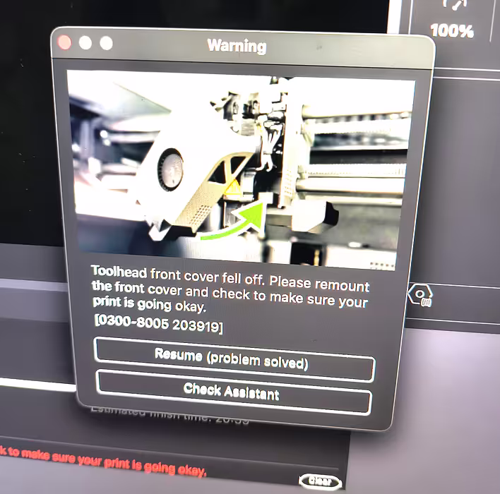 Toolhead front cover fell off [0300-8005 203919]