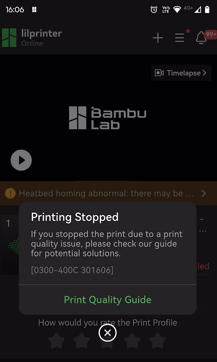 Heatbed homing abnormal [0300-400C 301606]