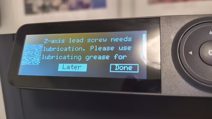 [P1S] Komunikat na ekranie - Śruba prowadząca osi Z wymaga smarowania