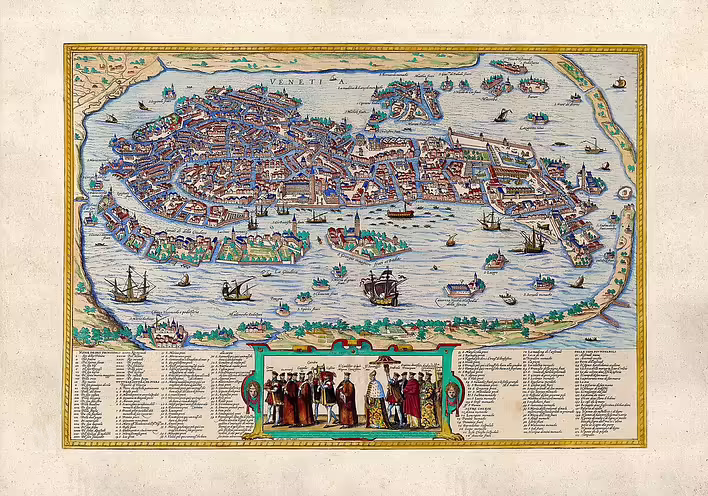 Карта Венеції. Розмальована гравюра, 1565 рік "Джерело - Вікіпедія"